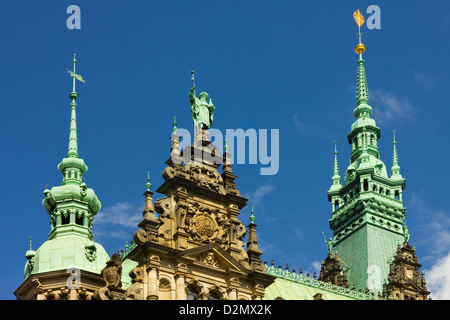 Ornate neo-renaissance architecture of the Hamburg Rathaus, the city hall and seat of government, opened 1886; Hamburg, Germany Stock Photo