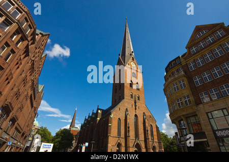 St. Peter's Cathedral, rebuilt several times since the 11th century, on Moenckebergstrasse and Bergstrasse, Hamburg, Germany Stock Photo