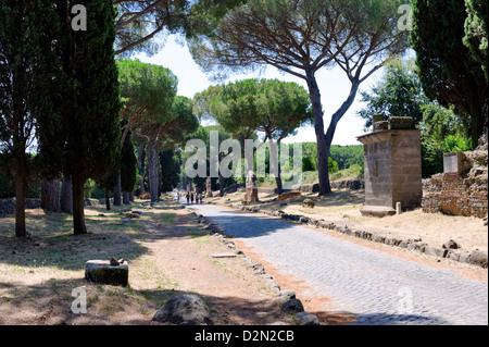 Italy. Image of the ancient Roman road The Appian Way (Via Appia Antica) in Southern Rome and a great feat of Roman engineering Stock Photo