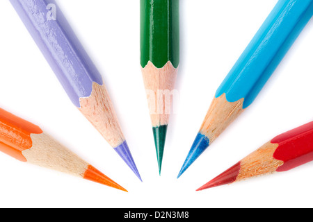 Five colour pencils isolated on white background Stock Photo