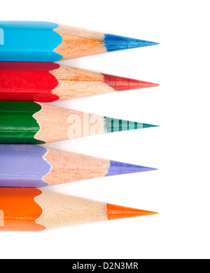 Five colored pencil line on white background Stock Photo
