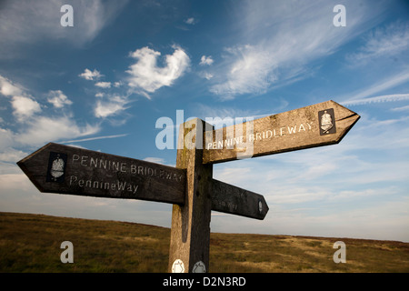 Waymarkers and way sign for Pennine  Bridleway at Standedge near Marsden Stock Photo