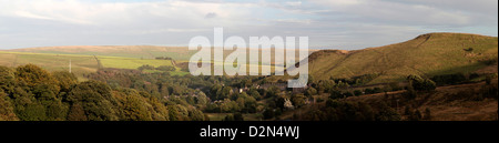 Sept 2012 Panoramic view looking Delph is a village in the Saddleworth civil parish of the Metropolitan Borough of Oldham, i Stock Photo