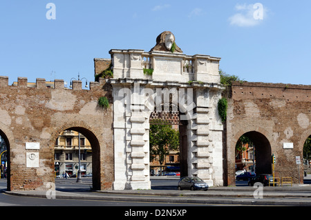 Rome. Italy. View of the Porta San Giovanni which is a gate in the Aurelian Wall of Rome and was inaugurated in 1574, Stock Photo