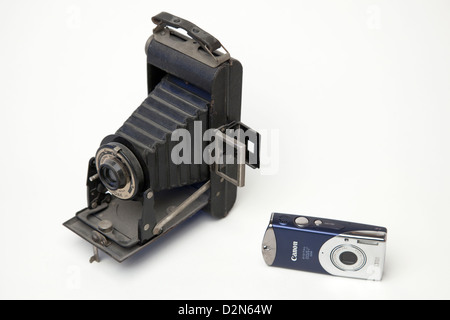 A comparison of new and old photographic cameras Stock Photo
