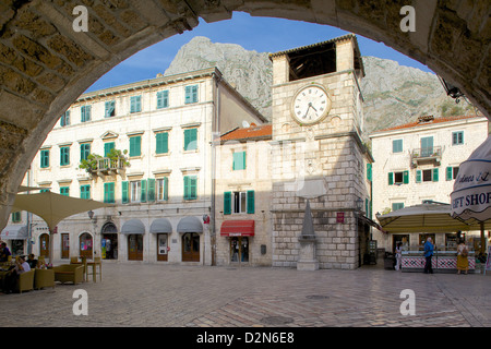 Old Town Clock Tower, Old Town, UNESCO World Heritage Site, Kotor, Montenegro, Europe Stock Photo