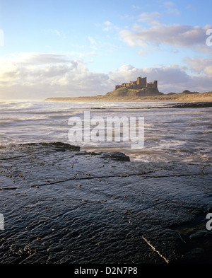 Bamburgh Castle, situated on the Northeast coast of Northumberland just outside the town of Bamburgh Stock Photo
