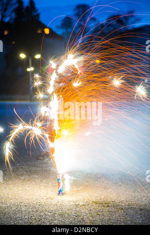 Fireworks, light fountains. Pyrotechnics. Stock Photo