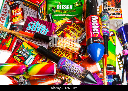 Different types of fireworks. Stock Photo