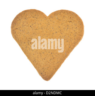A single heart shaped ginger snap cookie on a white background. Stock Photo