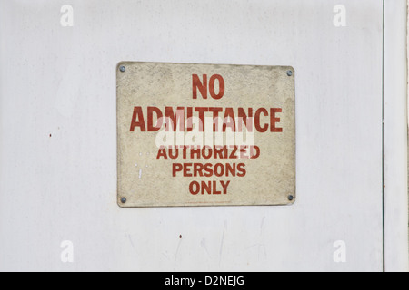 NO ADMITTANCE Authorized Persons Only - Sign on a door to a maintenance shed in Monterey, CA Stock Photo