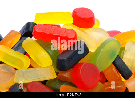 Pile of colorful wine gums against white background Stock Photo