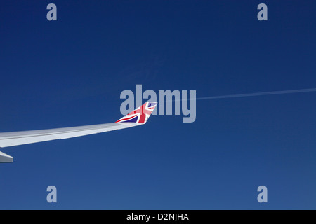 The wing tip of Virgin Atlantic A340 aircraft Stock Photo