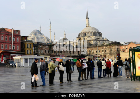 Locals waiting for a public bus in Istanbul. Stock Photo