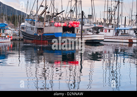 Commercial fishing fleet docked in Crescent Harbor, Sitka, Alaska, USA Stock Photo