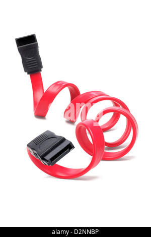 Serial ATA Cable on White Background Stock Photo