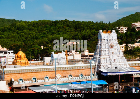High angle view of a temple, Tirumala Venkateswara Temple, Tirumala, Tirupati, Chittoor District, Andhra Pradesh, India Stock Photo