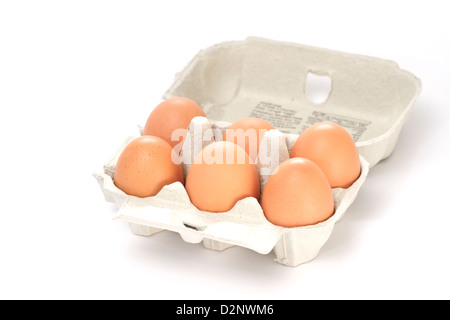 Half a dozen eggs in a cardboard carton Stock Photo