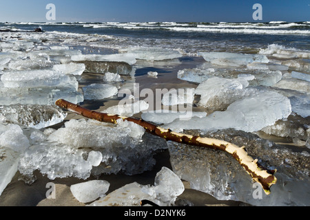 Horizontal shot of frozen sea and floe on the beach Stock Photo