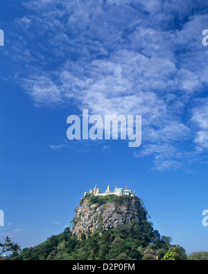 Myanmar, Burma, Mount Popa, the volcanic outcrop with the Popa Taungkalat monastery and it's picturesque stupas and shrines Stock Photo