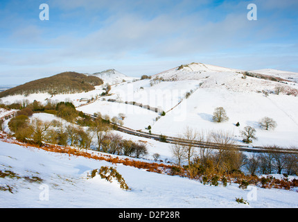 Gaerstone and Caer Caradoc in Winter Snow, Church Stretton, Shropshire Hills Stock Photo