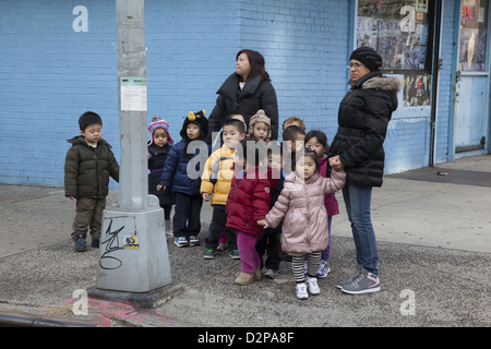Nursery school/ day care on the Lower East Side of Manhattan. Walking in the neighborhood. Stock Photo
