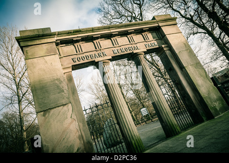 Entrance to Woodbank Memorial Park, Stockport Stock Photo