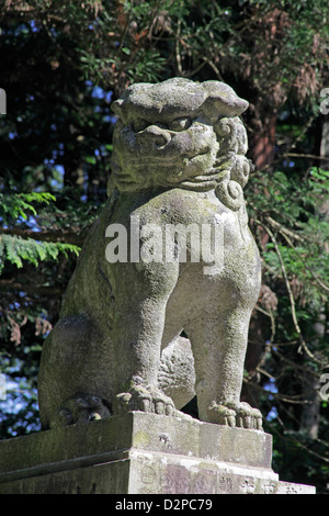 A Komainu lion-dog statue at Sengen Jinja shrine Fujiyoshida Yamanashi Japan Stock Photo