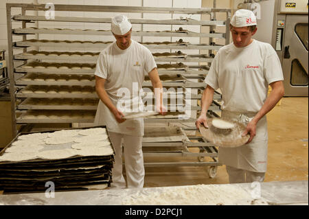 South Tyrol bakery producing traditional bred named Schuettelbrot Stock Photo