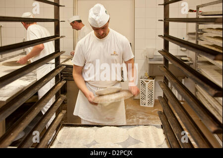 South Tyrol bakery producing traditional bred named Schuettelbrot Stock Photo