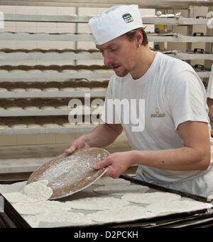 South Tyrol bakery producing traditional bred named Schuettelbrot Stock Photo