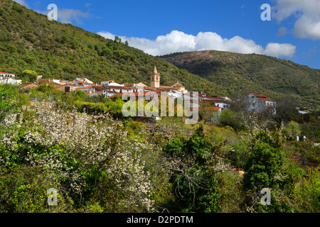 View over village in the Parque Natural Sierra de Aracena y picos de Aroche Stock Photo