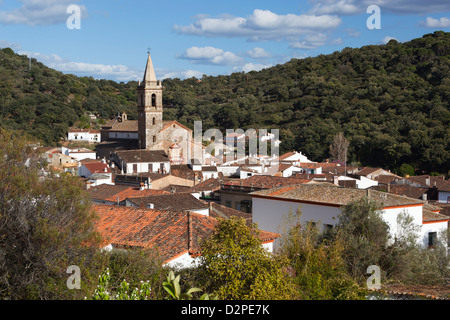 View over village in the Parque Natural Sierra de Aracena y picos de Aroche Stock Photo