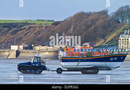 the filey lifeboat is been put into action Stock Photo