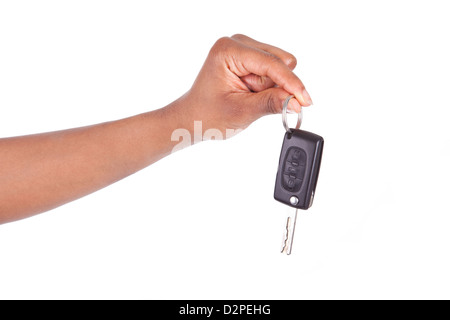 African American woman Hand Holding New Car Key, isolated on white background Stock Photo