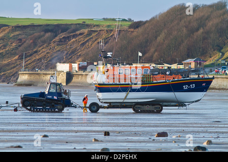 the filey lifeboat is been put into action Stock Photo