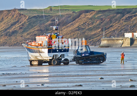 the filey lifeboat is been put into action Stock Photo