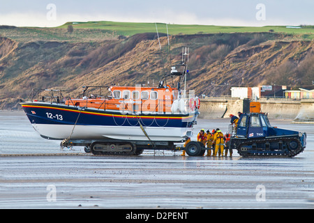 the filey lifeboat is been put into action Stock Photo