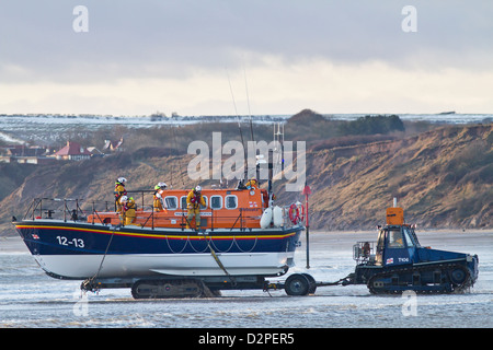 the filey lifeboat is been put into action Stock Photo