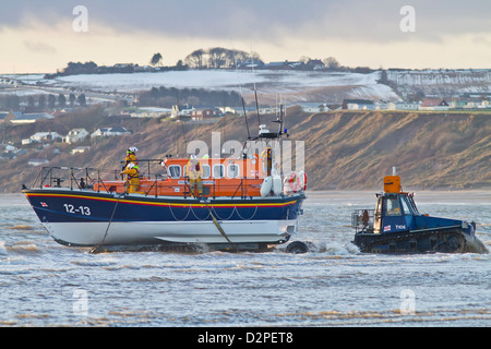 the filey lifeboat is been put into action Stock Photo