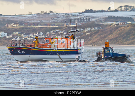 the filey lifeboat is been put into action Stock Photo