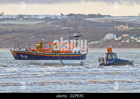 the filey lifeboat is been put into action Stock Photo