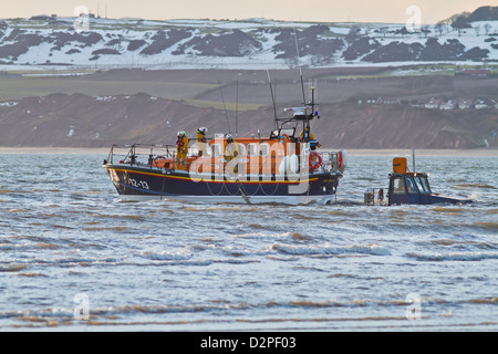 the filey lifeboat is been put into action Stock Photo