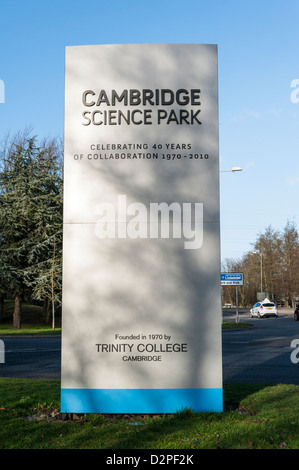 The Cambridge Science Park entrance sign Milton Road Cambridge UK. Founded in 1970 by Trinity College part of the University Stock Photo