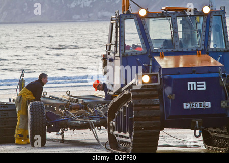 the filey lifeboat tractor is been put into action Stock Photo