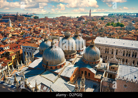 Arial view of St Mark's Basilica & Doges Palace, Venice Italy Stock Photo