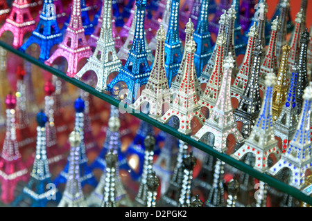 Miniature Eiffel Tower souvenirs, Paris, France Stock Photo