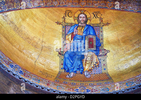 Moasic on the apse bowl-vault the great Christ Pantocrator, St Mark's Basilica Venice. Basilica San Marco Stock Photo