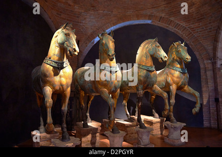 Bronze horses of the Basilica St Marco, St Mark's Basilica Museum Venice Stock Photo