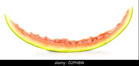 eaten slice of watermelon isolated on white Stock Photo